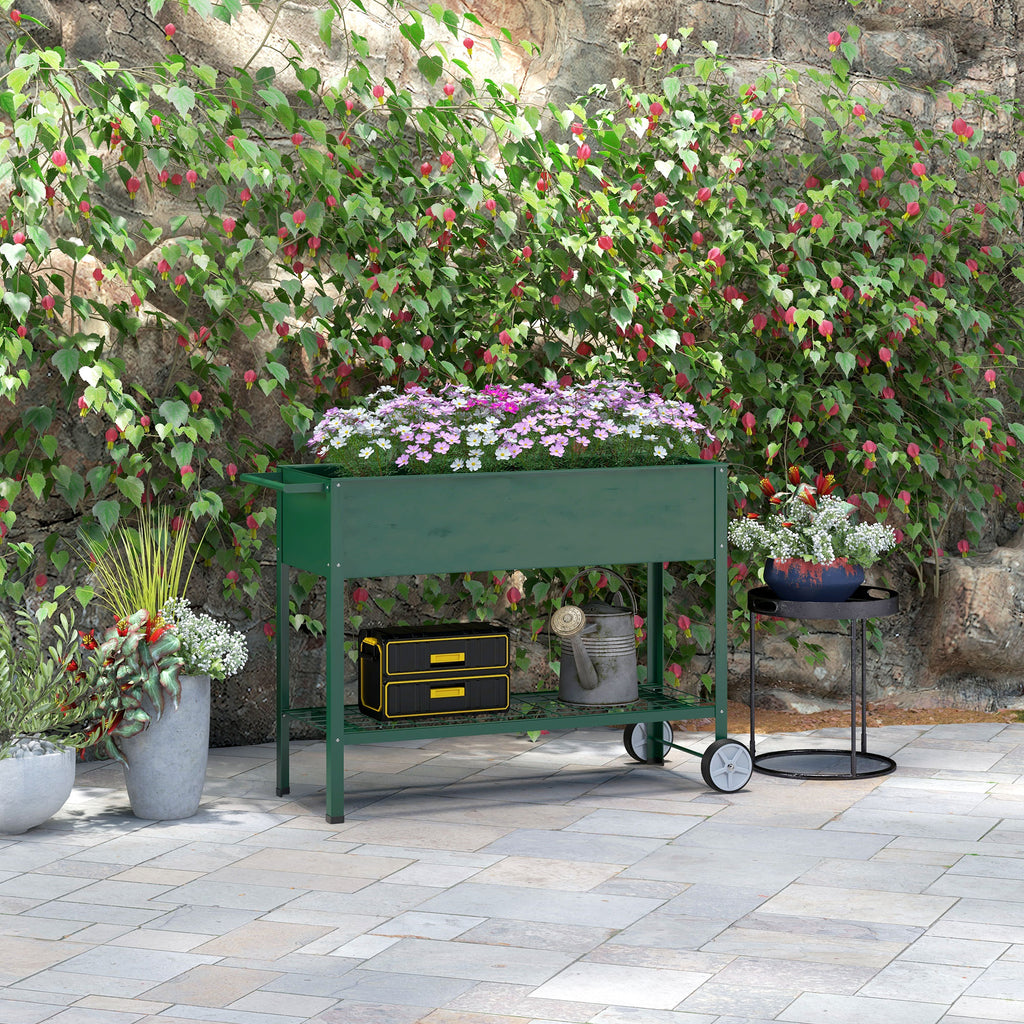 Outsunny Outdoor Planter with Lower Shelf Tool Holder, Metal, 109x44x80 cm, Green - Borgè