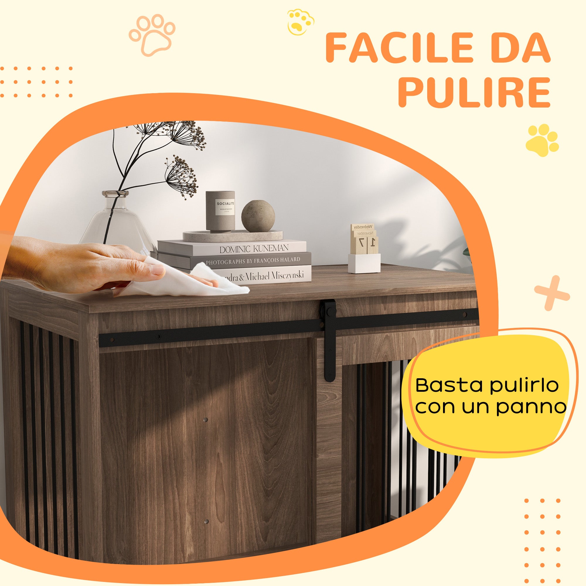 Large Dog House with Sliding Door for Indoor Wooden, 98x58x61cm, Brown