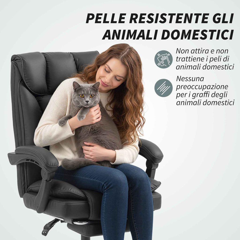 HOMCOM 155° Reclining Office Chair with Footrest, Double Padding and Faux Leather Upholstery, Black