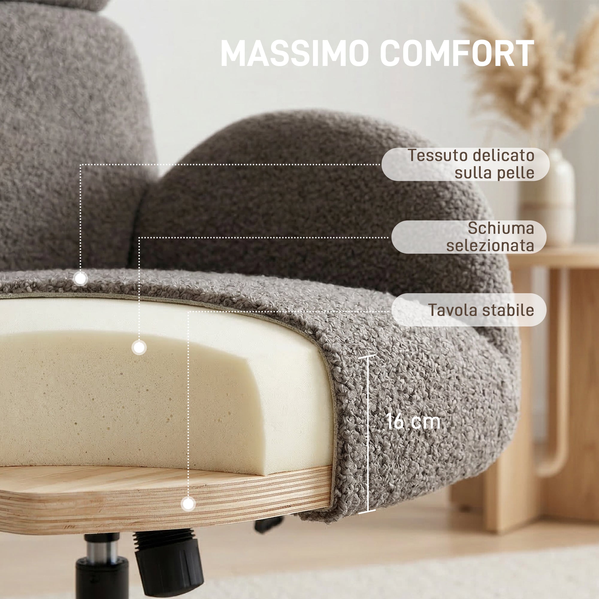 Swivel Chair with Footrest, Height-Adjustable with Adjustable Headrest, Rocking Function, Grey