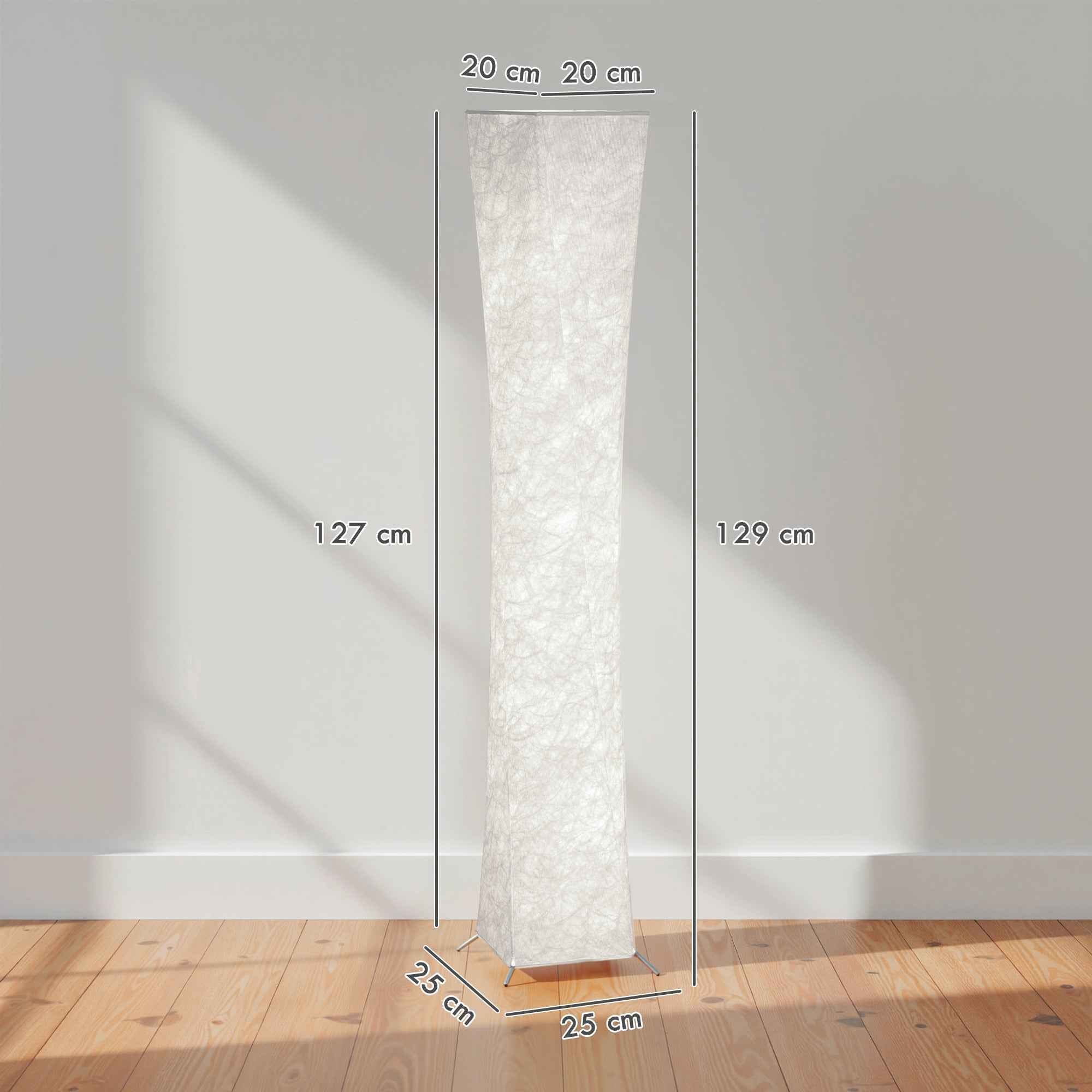HOMCOM Modern Floor Lamp with Foot Switch, Steel and Fabric, 25x25x129 cm, White and Silver