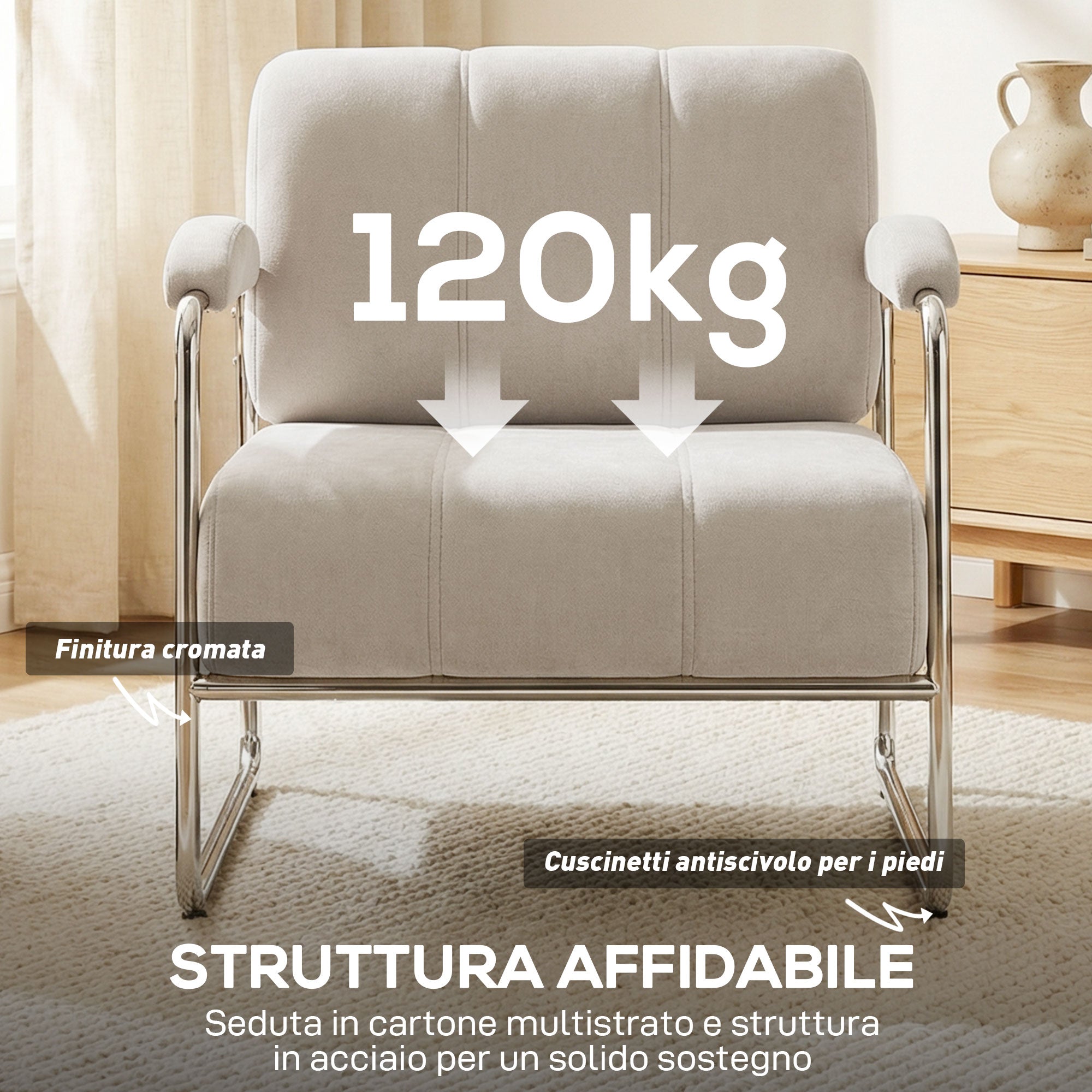 Soft Chenille Living Room Armchair and Bedroom Chair, Beige