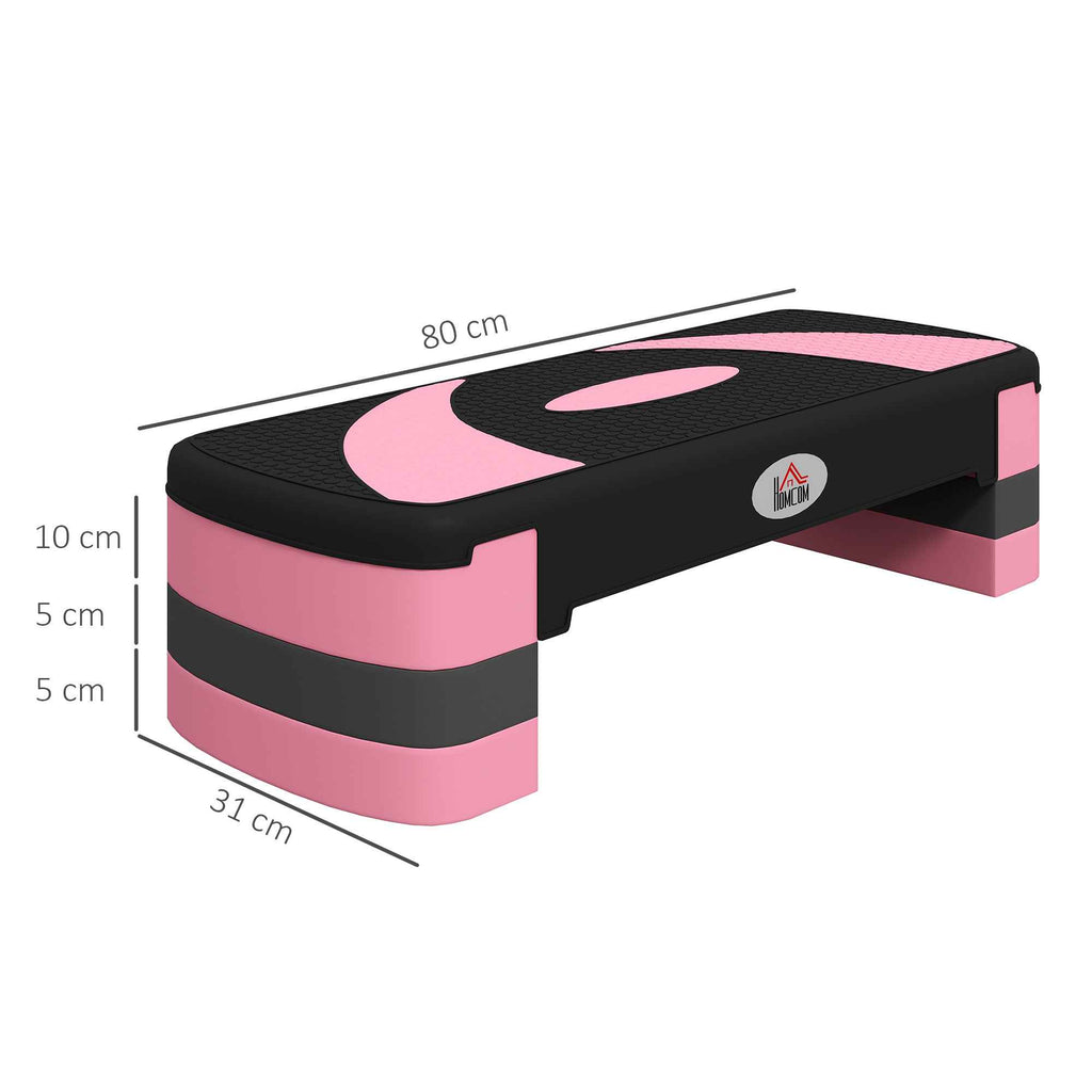 HOMCOM 3-Height Adjustable Aerobic Stepper, Plastic, 80x31x10/15/20 cm, Pink