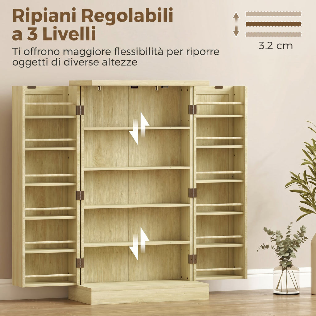 HOMCOM 104cm Pantry, 12 Spice Racks, Adjustable Shelves, Natural Wood.