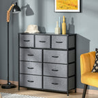Chest of Drawers with 9 Folding Fabric Drawers and Steel and Wood Frame, 100x30x100cm, Black and Grey