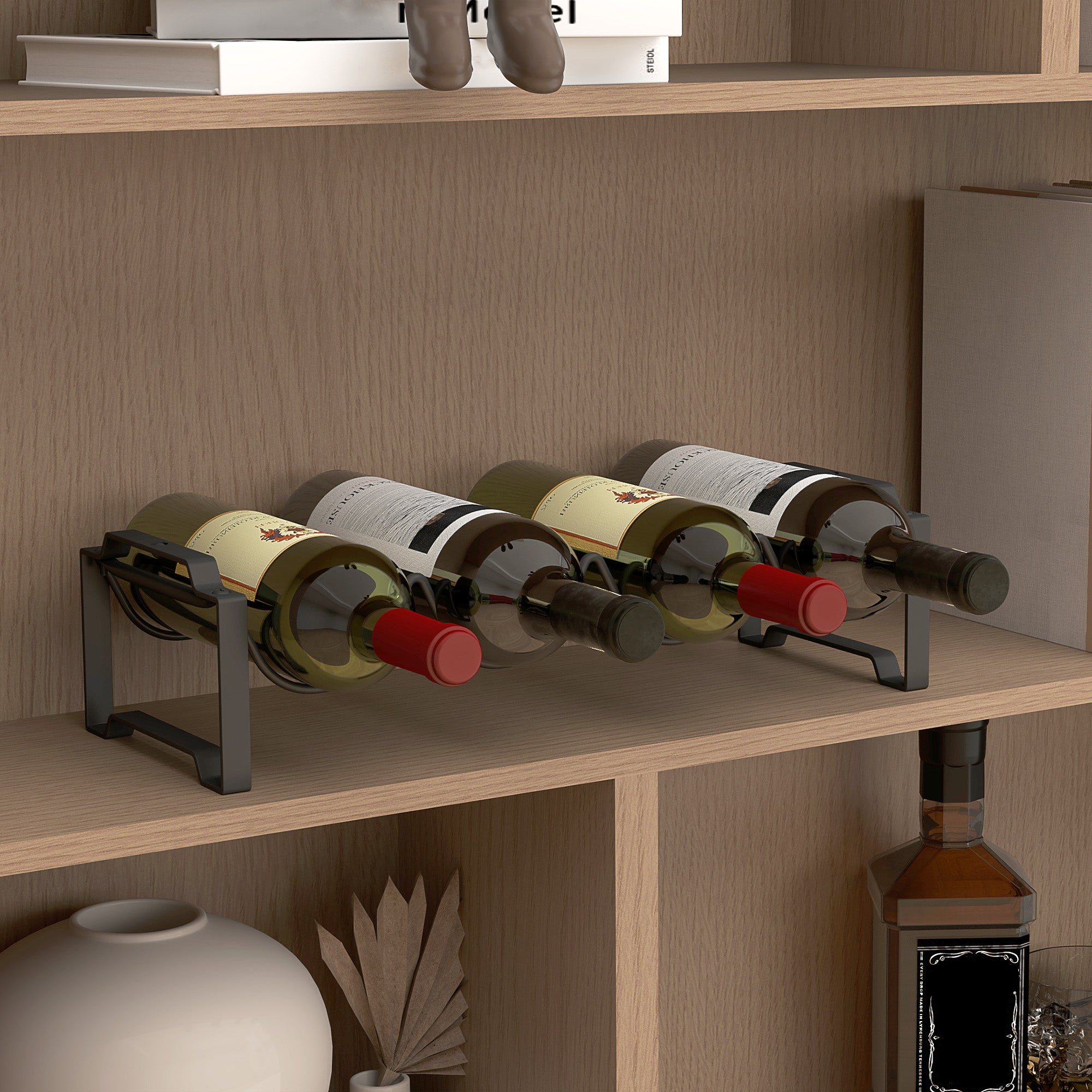 4-Tier Stackable Wave Bottle Rack for 16 Bottles, Metal, 42.5x16.5x41 cm, Black