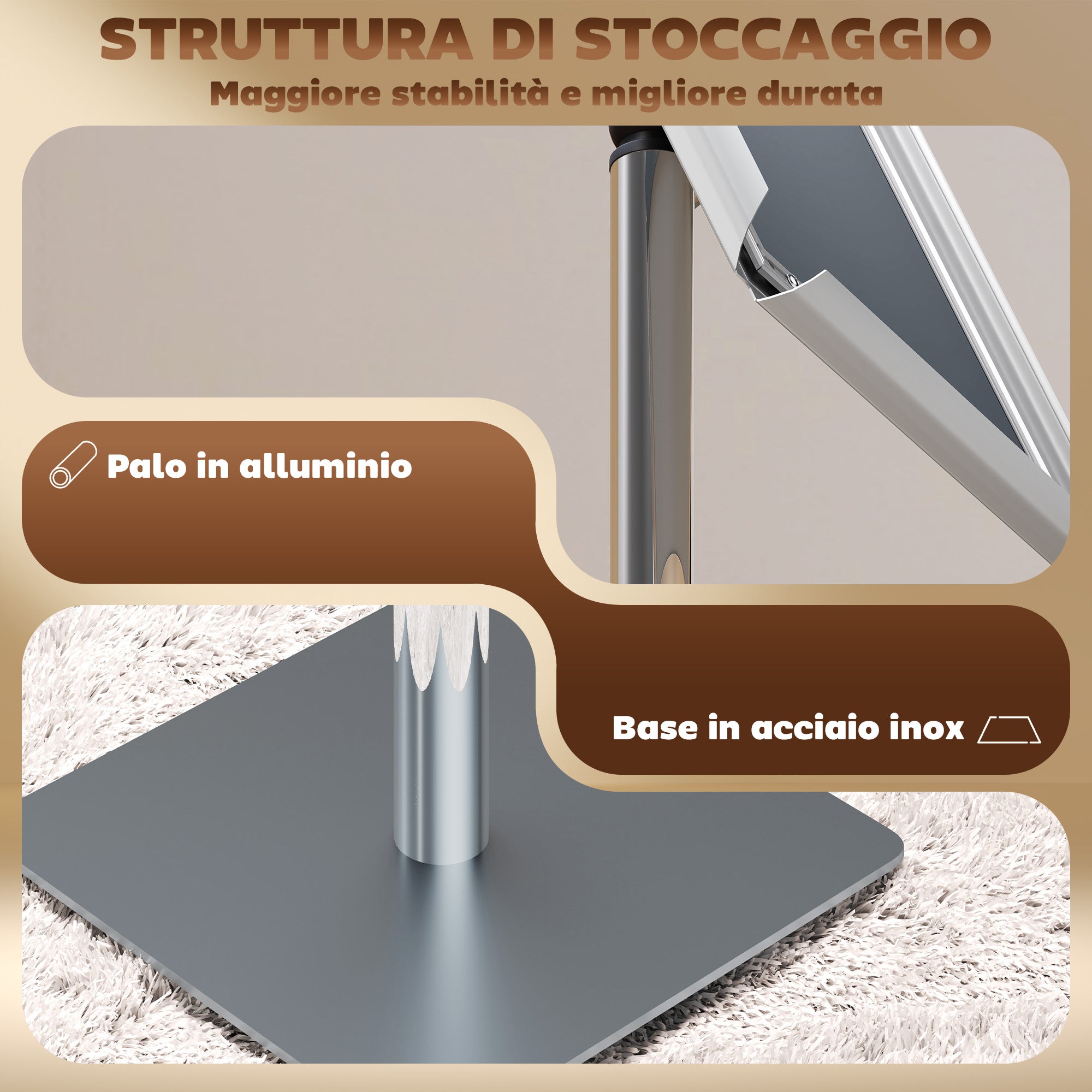 A3 Poster Display Easel with Adjustable Height and Inclination, Steel and Aluminium, Silver