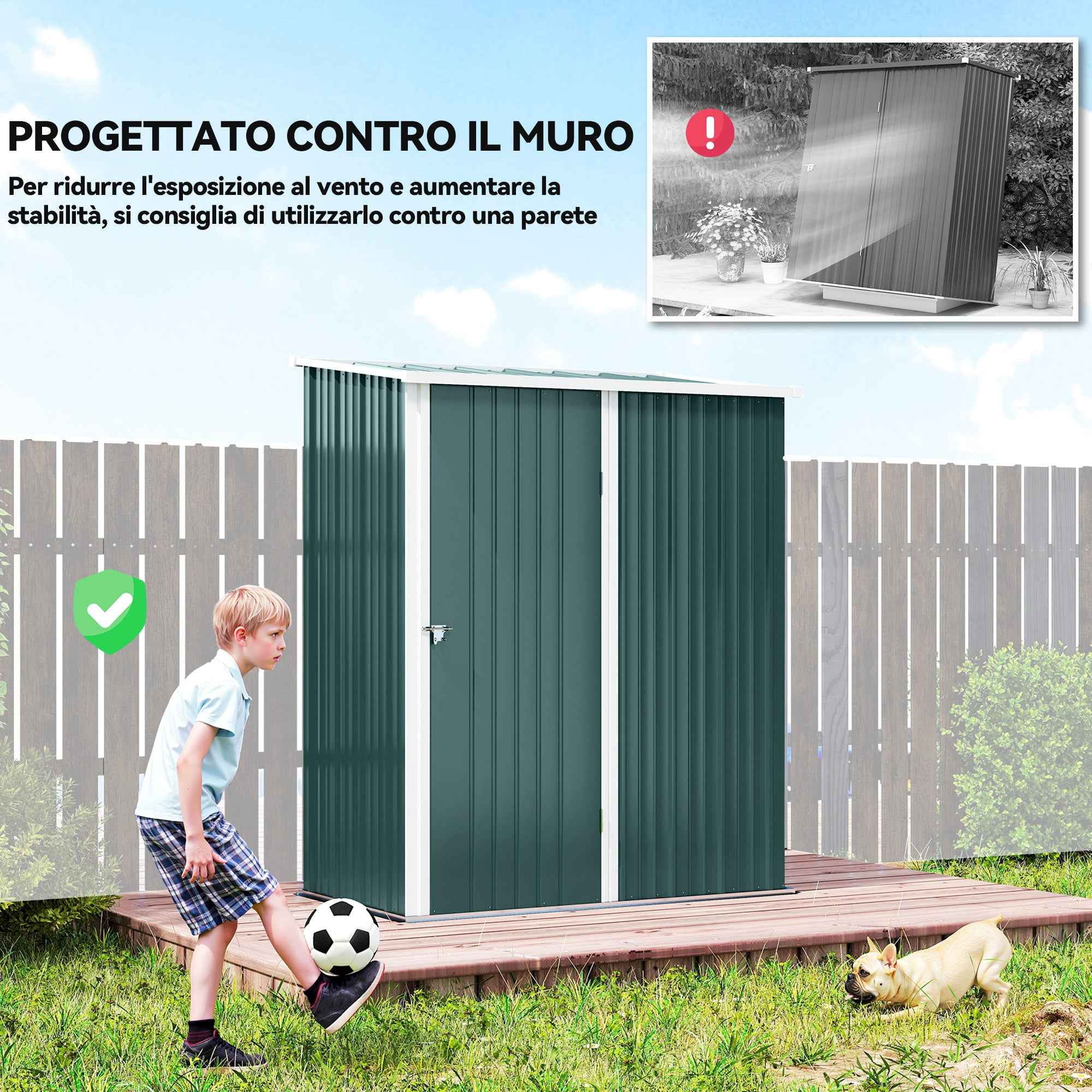 Outsunny Steel Garden Shed with Latch, 161.5 x 94.5 x 196 cm, Green