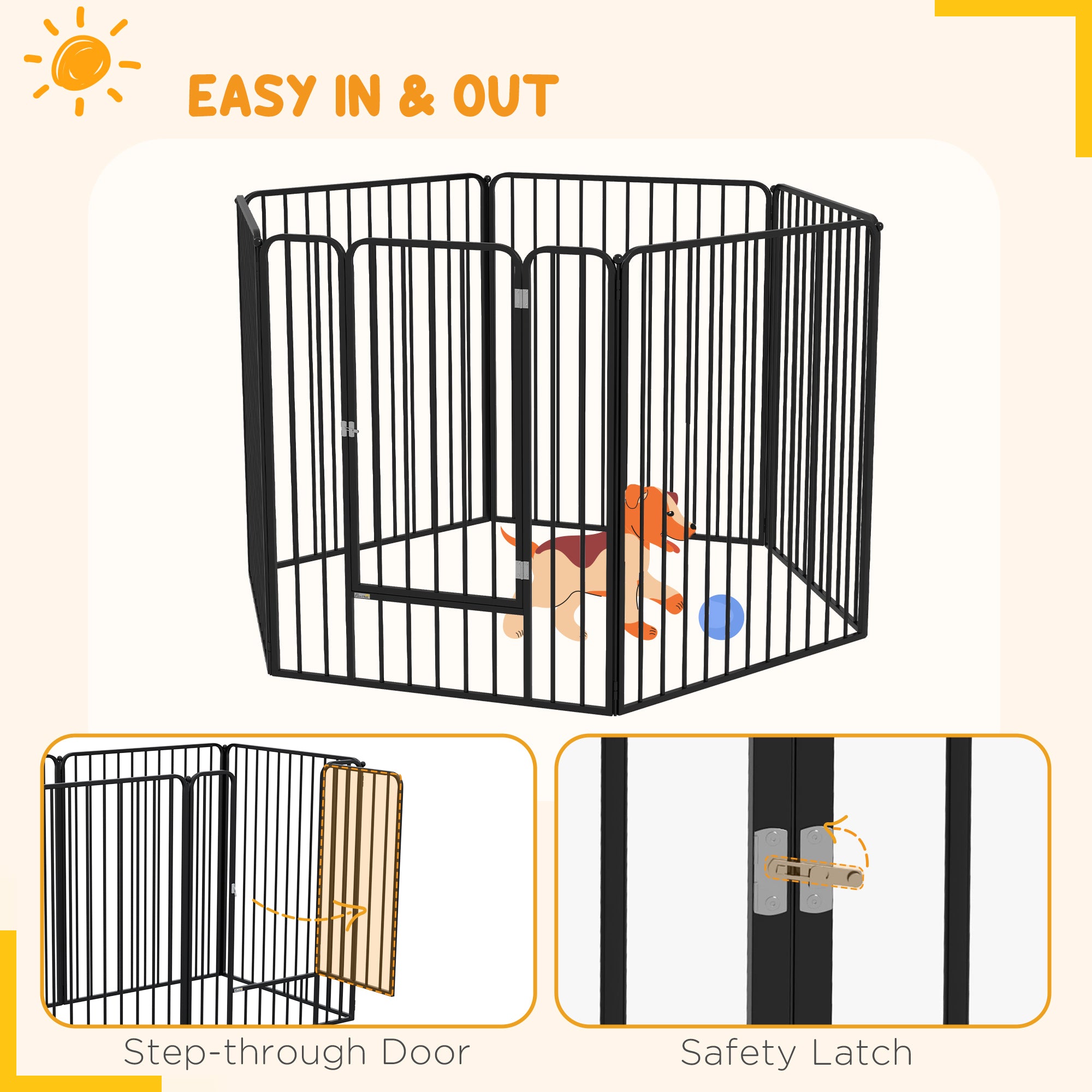 Pawhut Fence for large dogs with 6 steel modular panels, 164x83x100 cm, black - Borgè