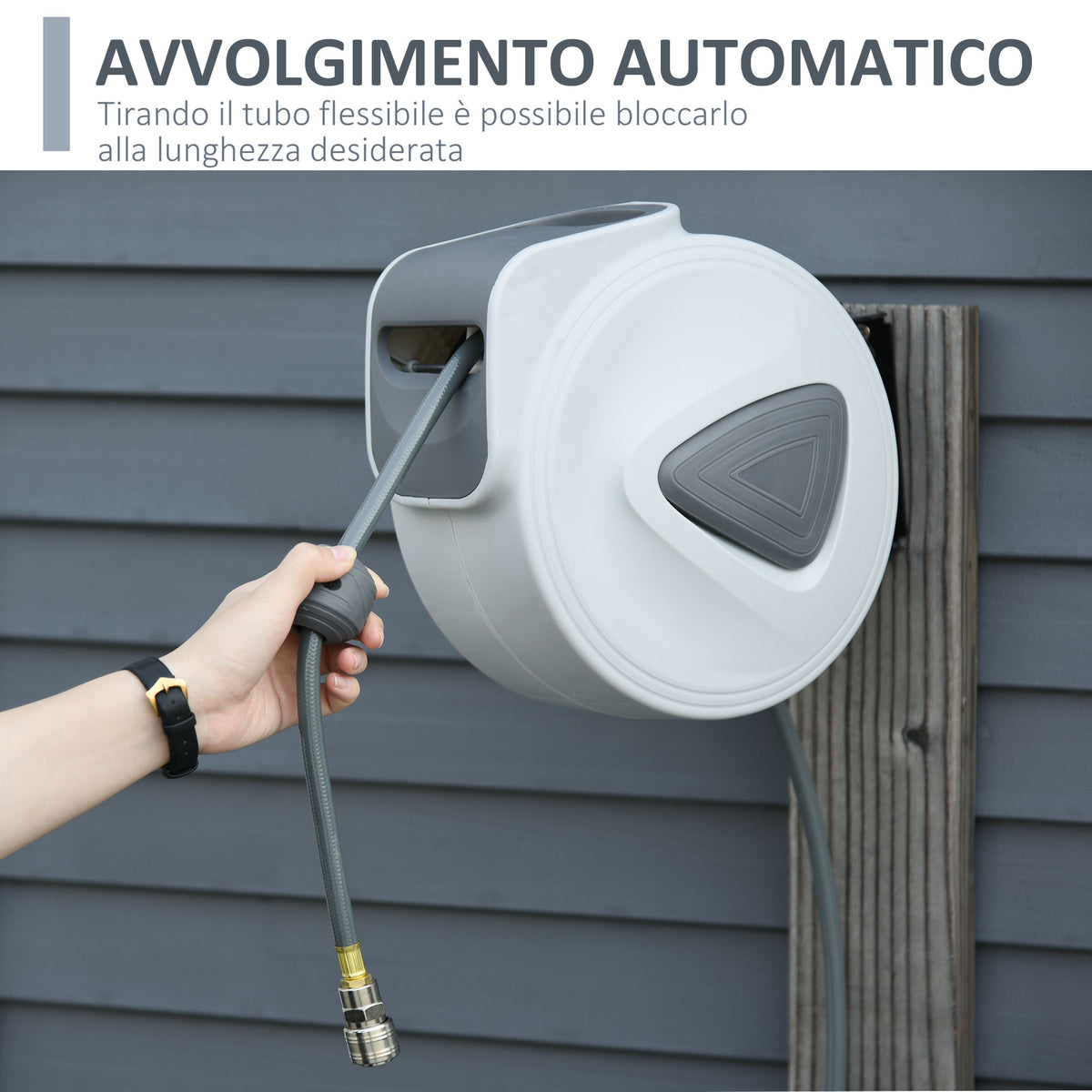 DURHAND Automatic Hose Reel with 1/4'' Connection, Max Pressure 24 Bar, Wall Mounted and 180° Rotatable, Grey