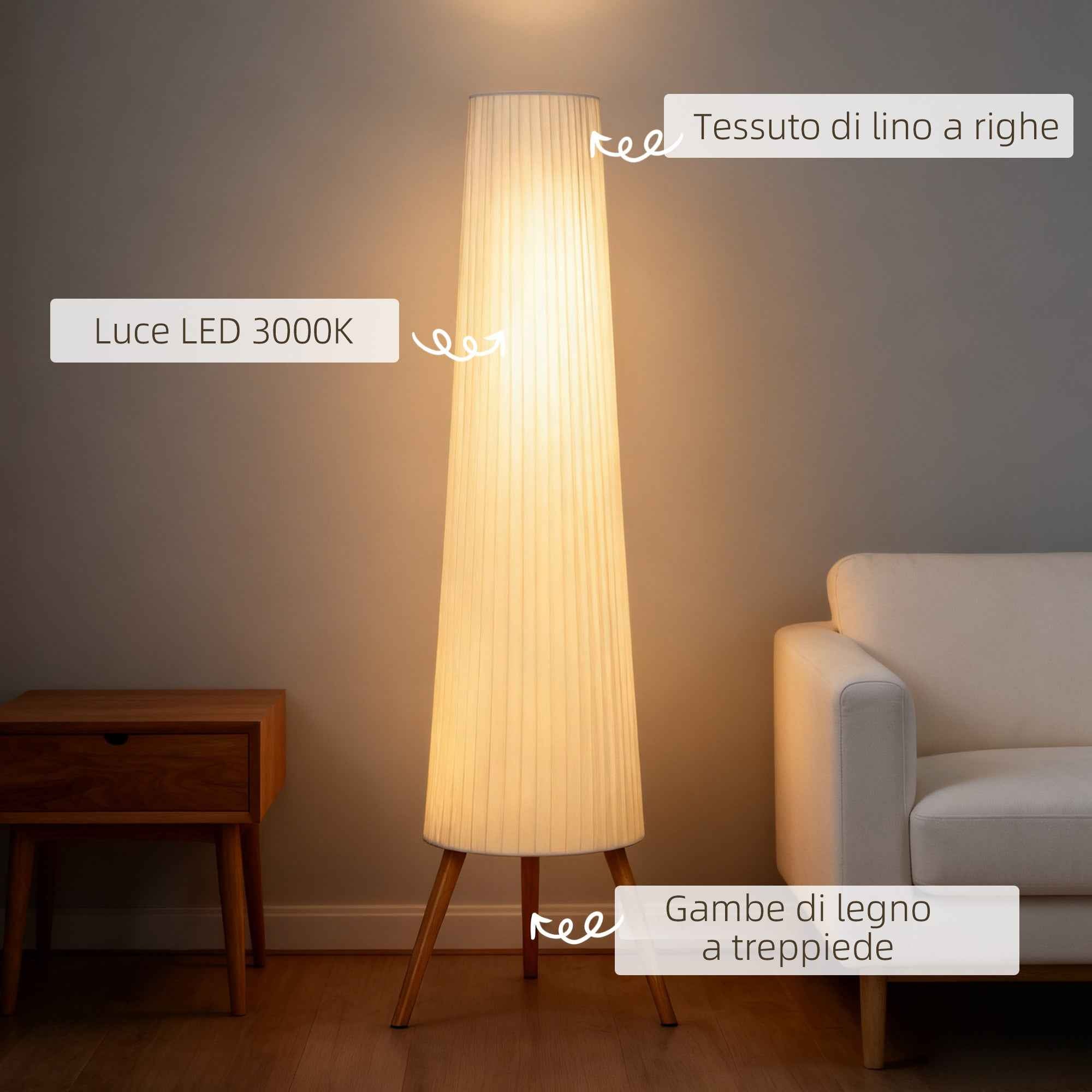 HOMCOM Tripod Floor Lamp with Foot Switch and Adjustable Brightness, 46x46x153 cm, White
