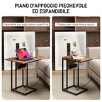 Expandable C-Shaped Coffee Table with 2 Charging Stations, Wood and Metal, 39x29x57 cm, Black and Brown