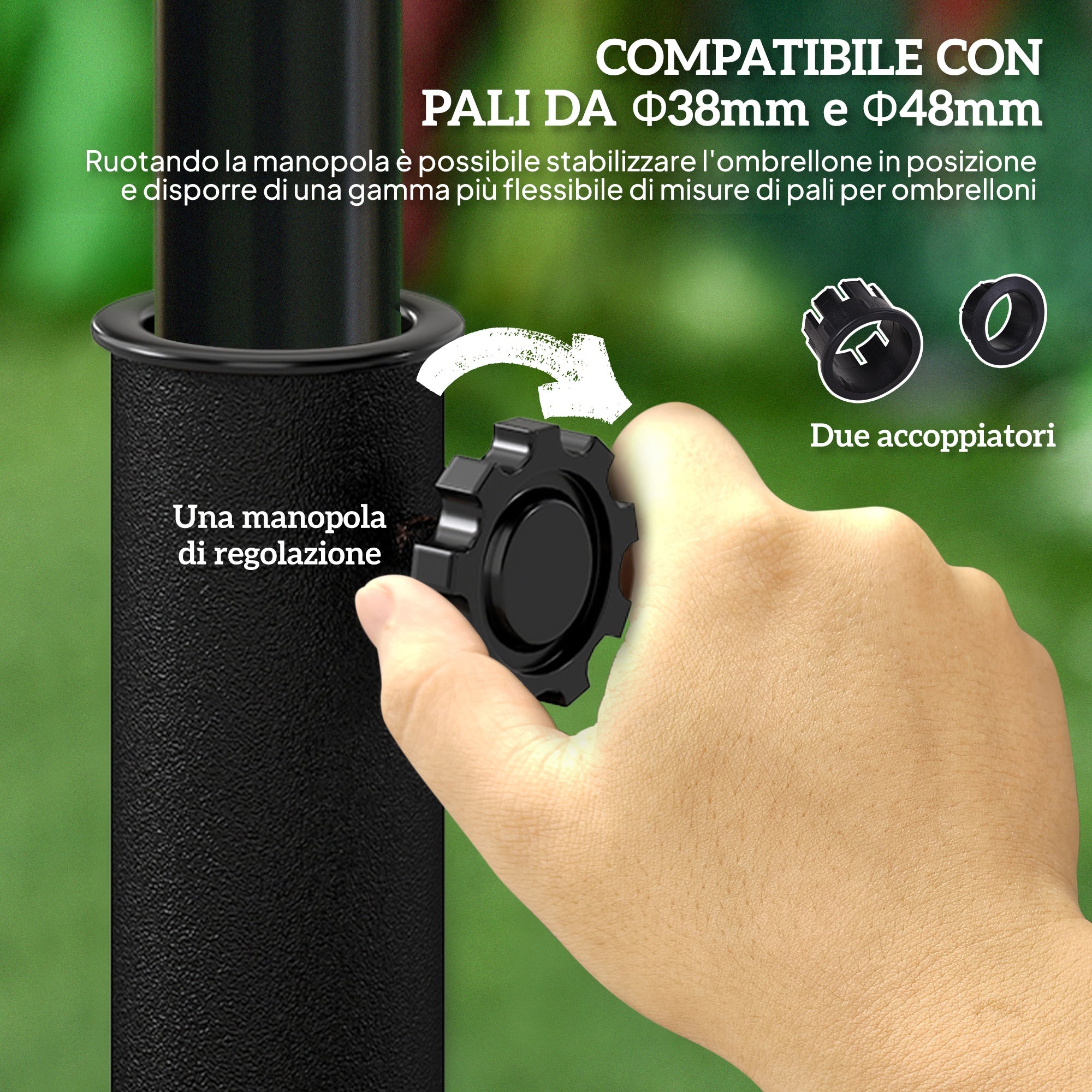 Half-Moon Umbrella Base Ø38 mm and Ø48 mm with Crank Handle, Resin Umbrella Base, 50x31x32 cm, Bronze