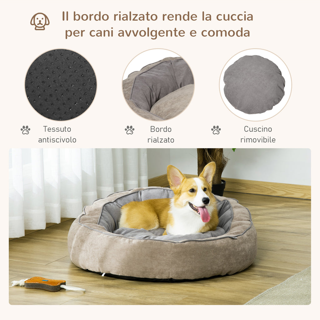 Padded Dog Bed with Cushion and Raised Edges, Fabric Cover, 85x85x35cm, Grey