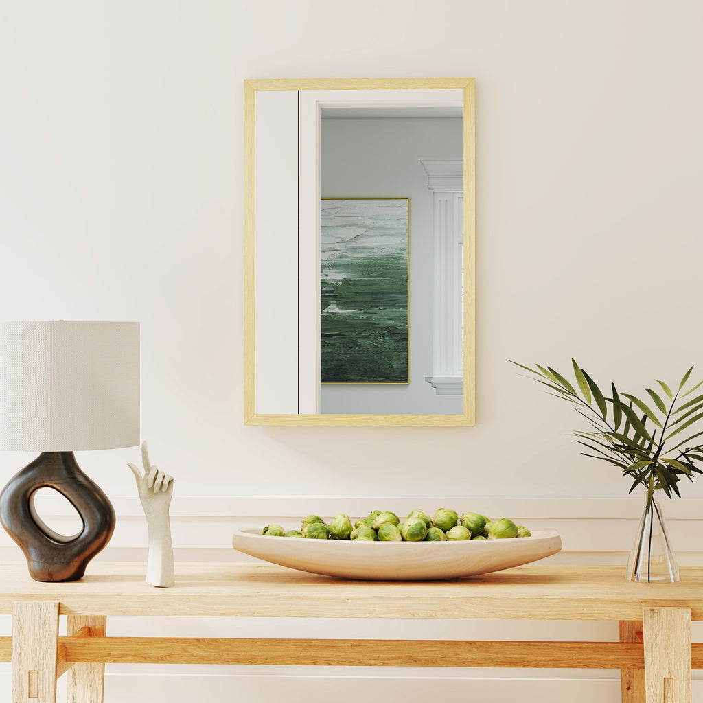 HOMCOM Rectangular Wall Mirror with Hooks, Glass and MDF Wall Mirror, 40x60 cm, Wood Color
