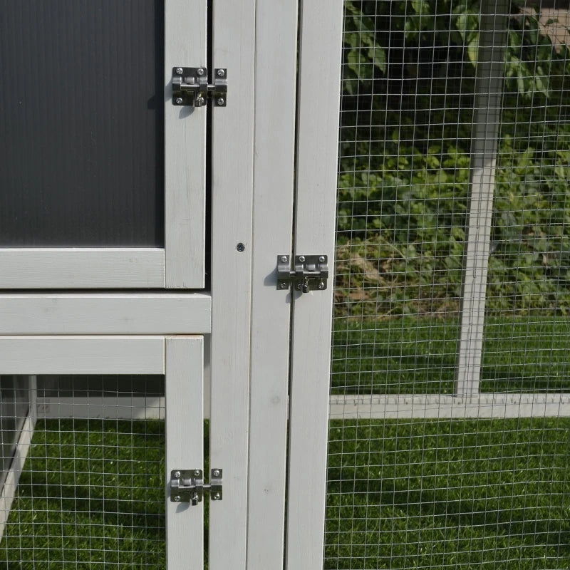 Wood Chicken Coop Hutch Hen House Cage PC Roof w/ Run Nest Box Deluxe 160 x 75 x 80 cm, Grey and white - Borge' Group Limited