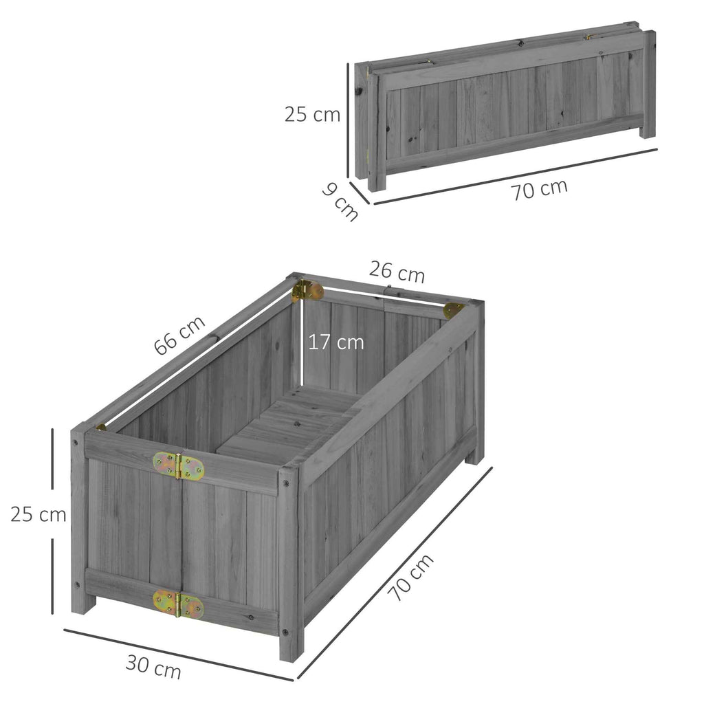 Outsunny Folding Raised Wooden Planter for Growing 70x30x25 cm Grey
