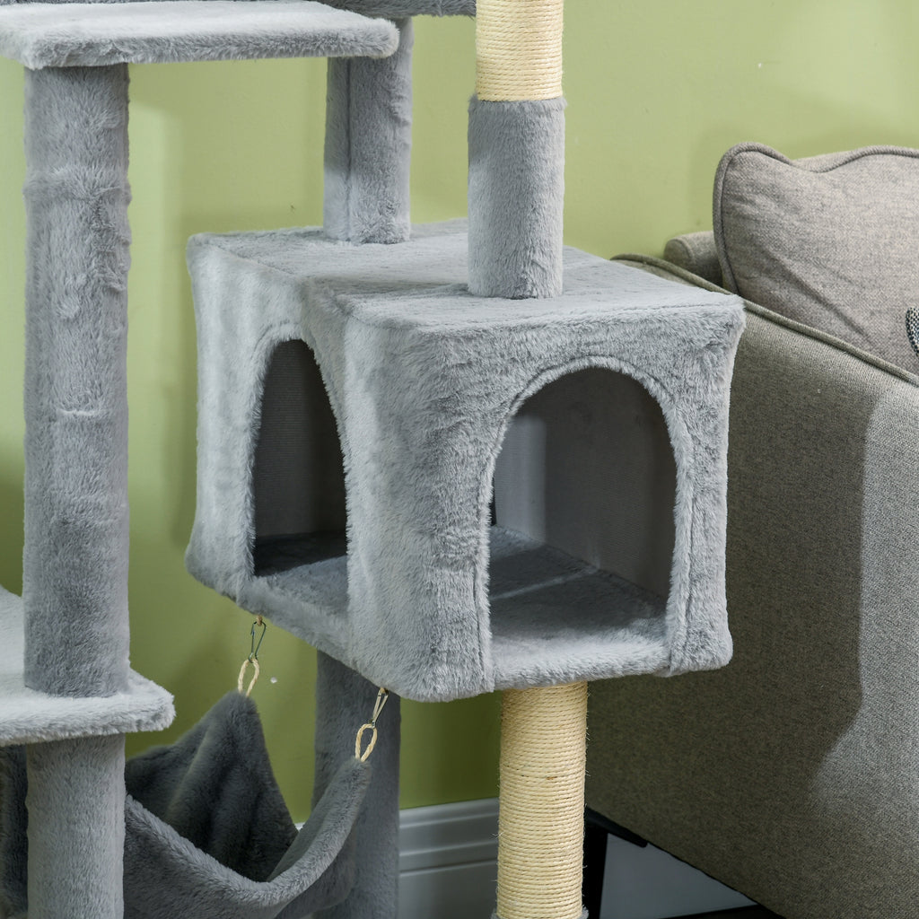 Pawhut for cats with hammocks, cot and 2 houses, in chipboard and plush, 55x49x177 cm, gray and white - Borgè