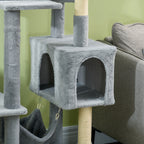 Pawhut for cats with hammocks, cot and 2 houses, in chipboard and plush, 55x49x177 cm, gray and white - Borgè