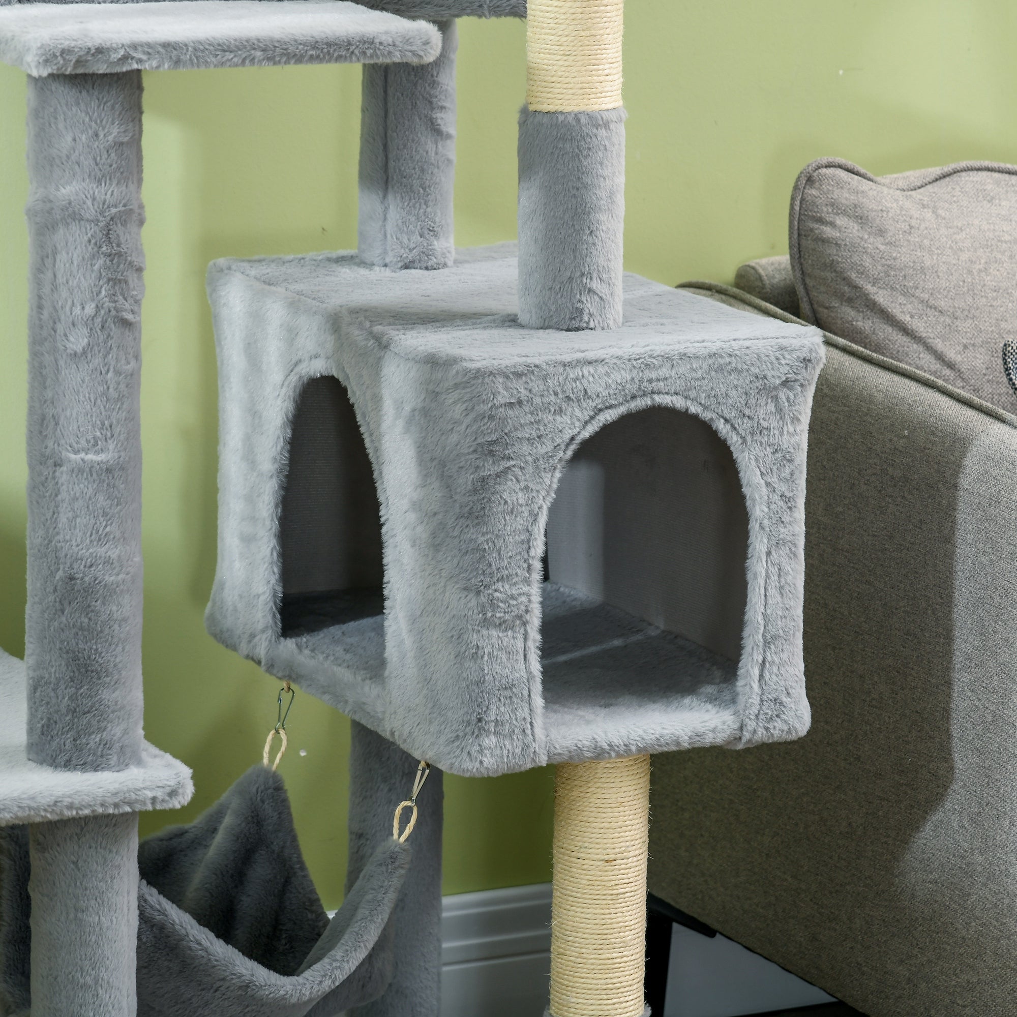 Pawhut for cats with hammocks, cot and 2 houses, in chipboard and plush, 55x49x177 cm, gray and white - Borgè