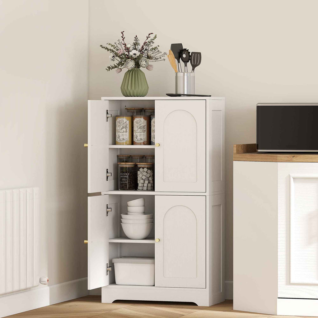 Wooden Kitchen Sideboard with 2 Cabinets, 4 Doors, 2 Adjustable Shelves, for Dining Room, Living Room, White