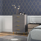 Modern 4 Drawer Chest of Drawers in Wood and Aluminum, 60x40x90 cm, Gold and Dark Grey