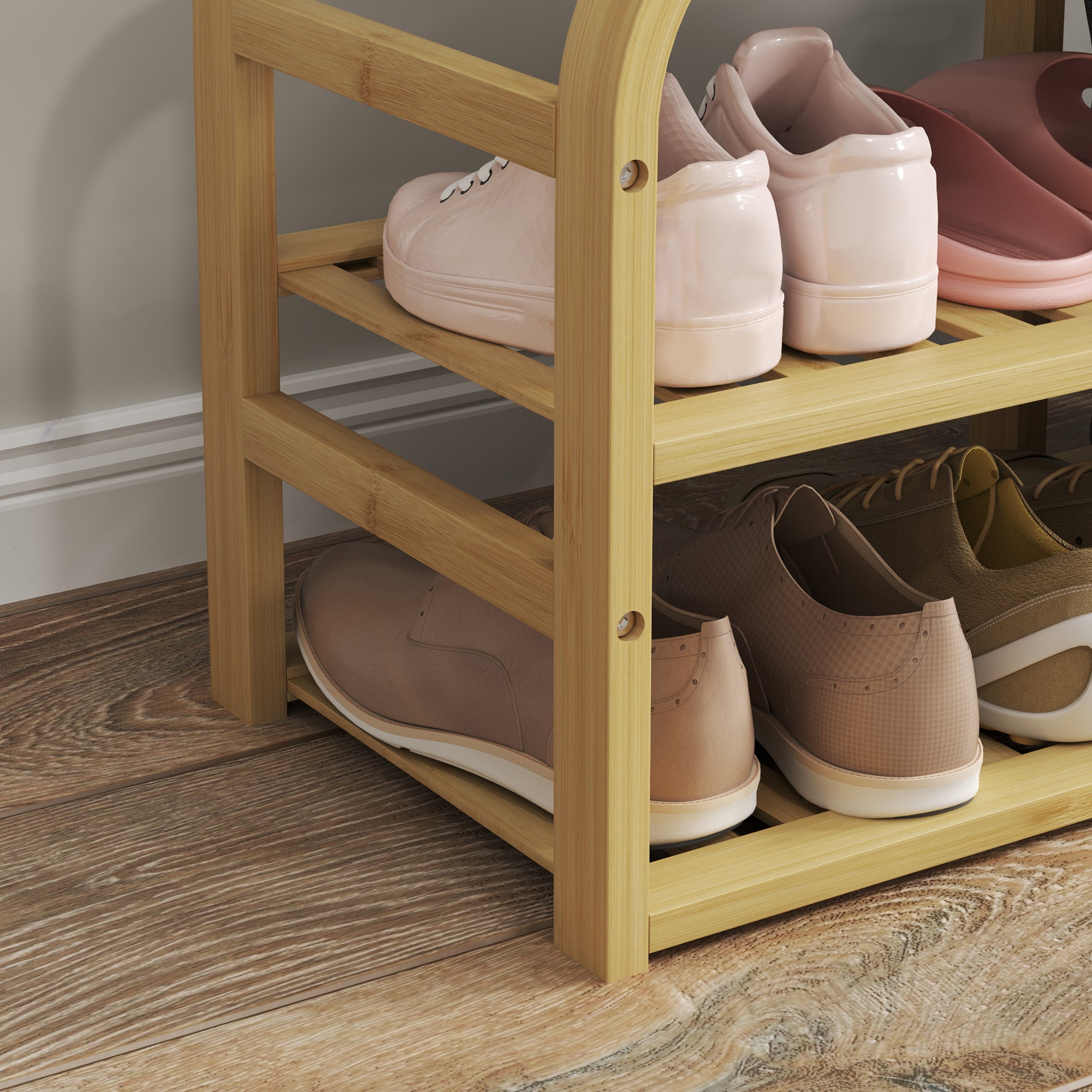 Entrance Shoe Rack Bench with Padded Seat, Slatted Design and Removable Basket, 70x30x45 cm, Wood