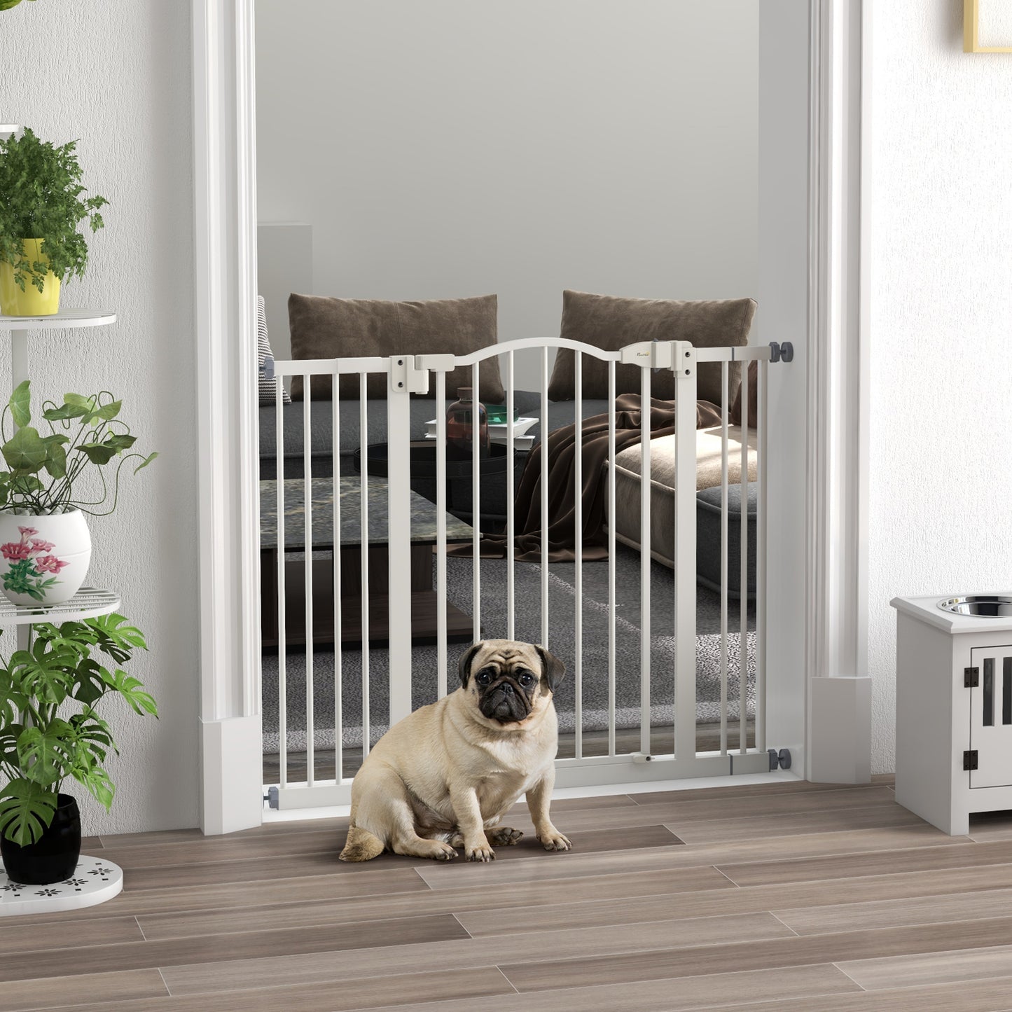 PawHut Extendable Dog Gate Without Screws Adjustable from 74-100 cm High 78 cm in Metal, White - Borgè