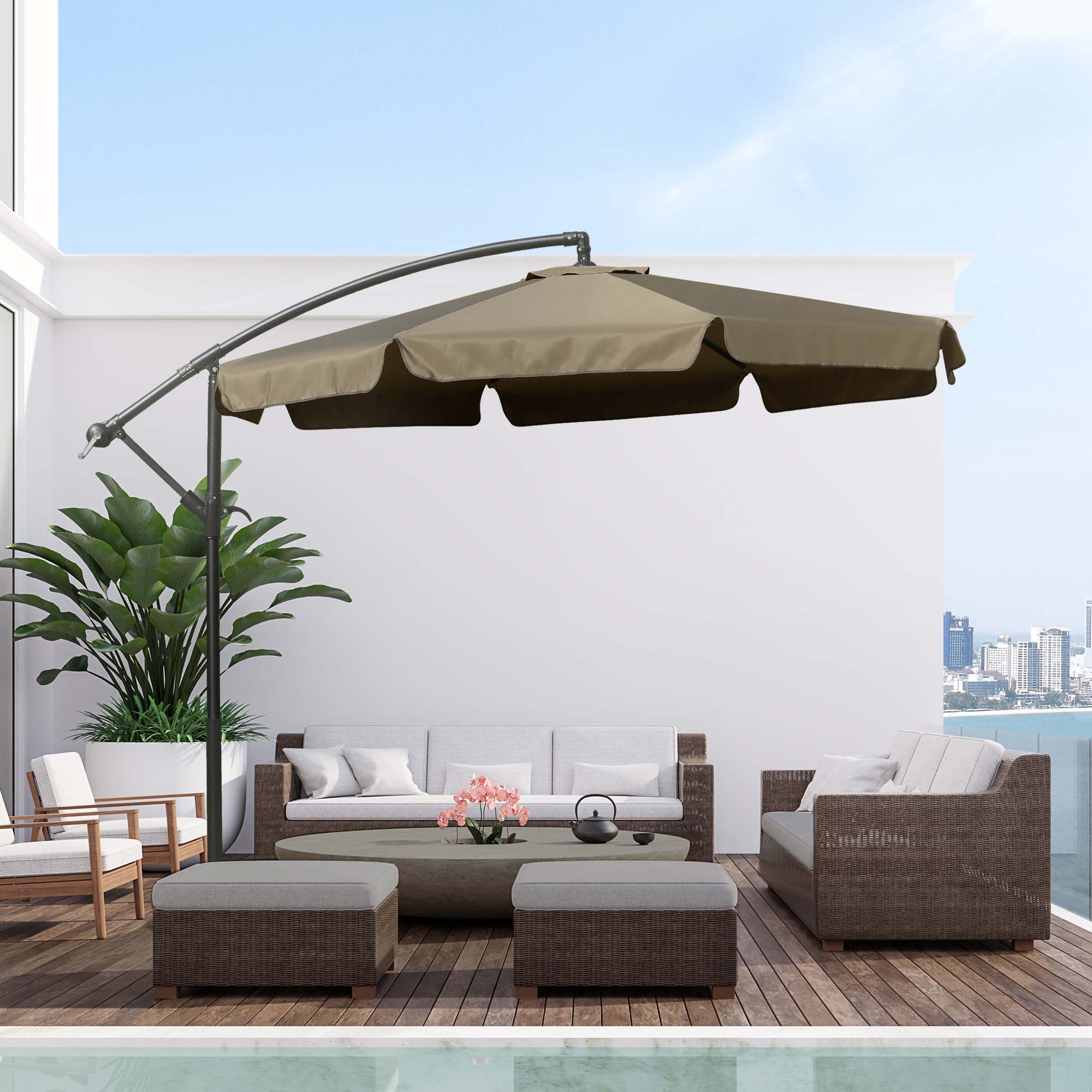 Garden Umbrella with Crank Opening in Metal and Polyester, Ø2.7x2.7 m, Coffee