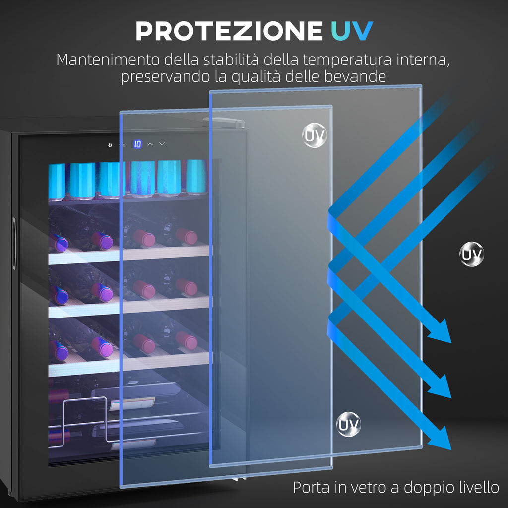 53L Wine Cooler with Adjustable Shelves for 12 Bottles and 25 Cans, 43x45x64 cm, Black
