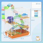 PawHut 5-Level Hamster Cage with Tubes, Wheel, Ladders, House and Bottle, 46x30x58 cm, Orange