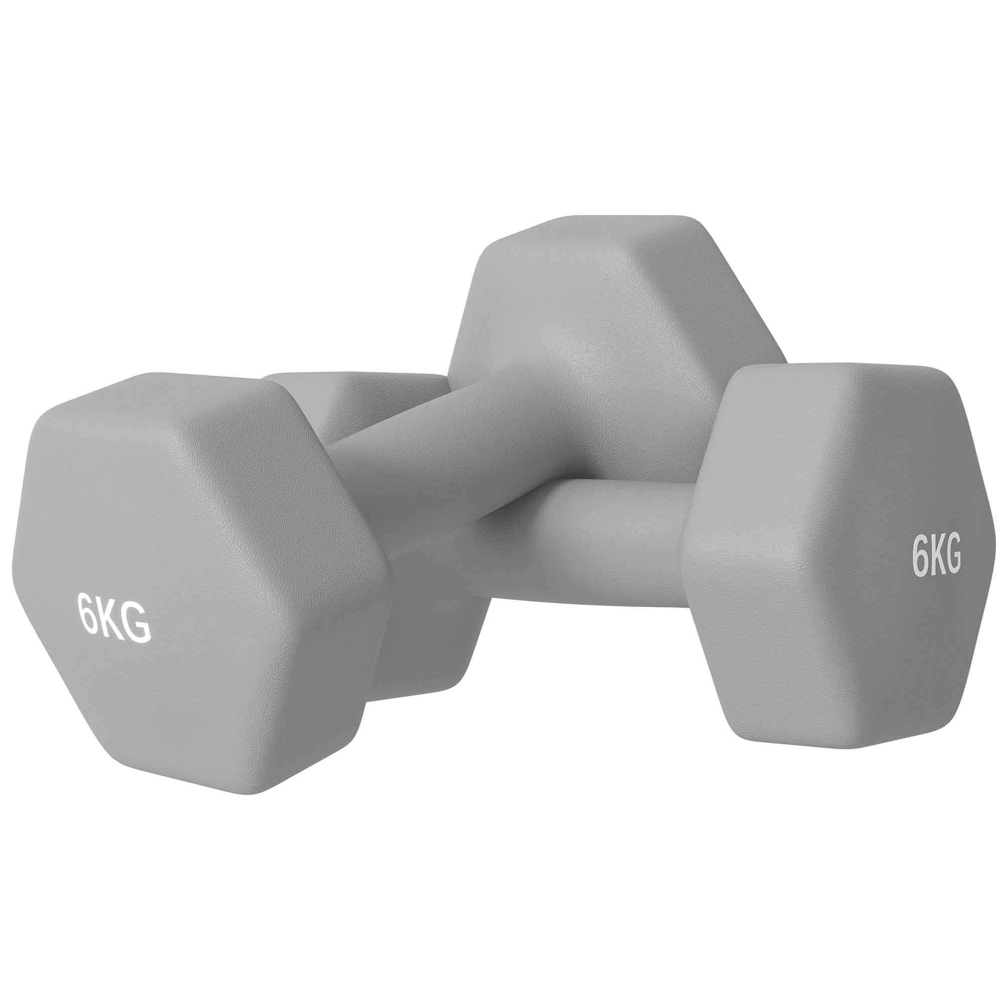 SPORTNOW Set of 2 Hex Dumbbells, 2x6 kg, Metal and Plastic, with Non-Slip Grip, 22x10x10 cm, Grey