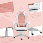 Ergonomic Gaming Chair with Ears, Removable Footrest, Lumbar Cushion and Headrest, Pink
