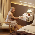 HOMCOM Set of 2 Floating Nightstands with Decorated Drawer and Open Shelf, White