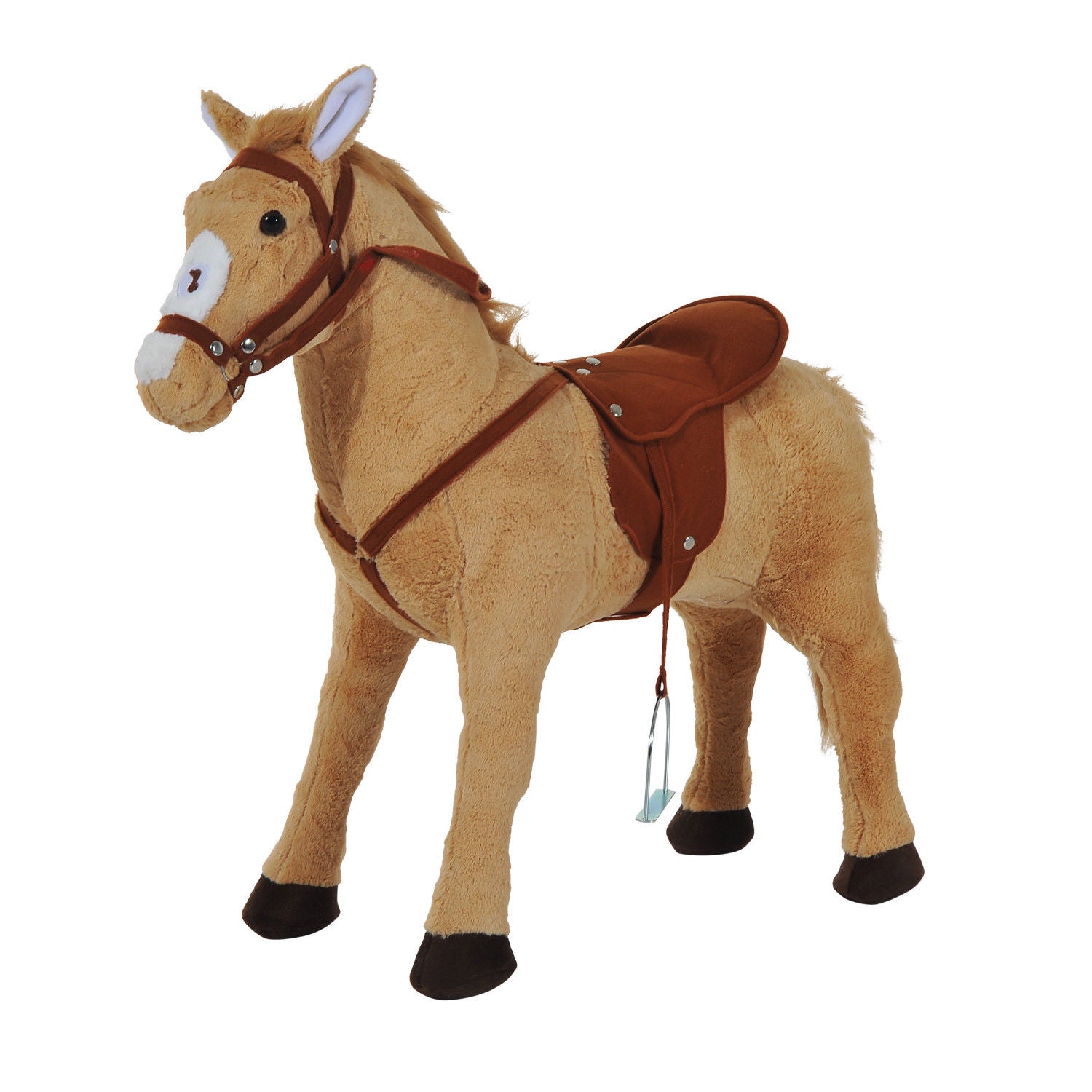 Toy Horse with Realistic Sounds, Saddle, Bridle and Footrest, 85x28x60 cm, Beige