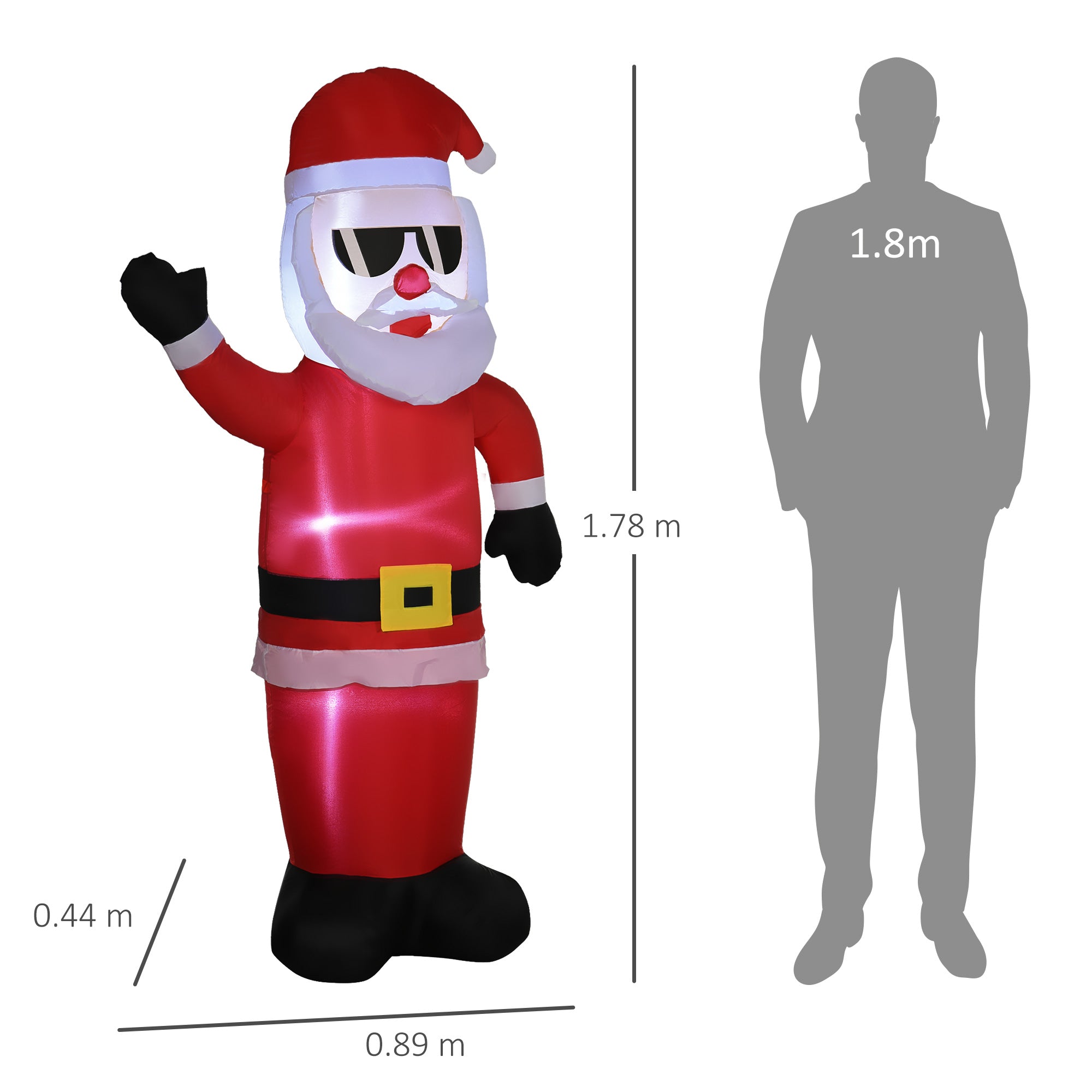 Inflatable Santa Claus with Sunglasses, LED Lights and Inflator Included, 89x44x178cm