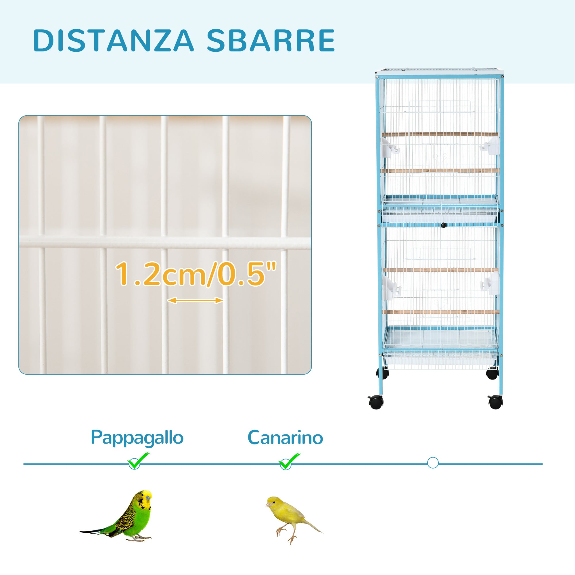 2-in-1 Bird Cage Indoor Aviary with 4 Wheels and Removable Trays, 51.5x50x140cm