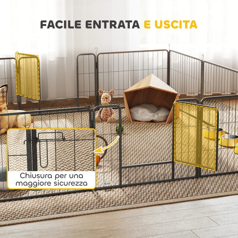 Dog and Puppy Playpen with 12 Modular Panels and 2 Entrances, 80x1.5x60cm - Borge' Group Limited