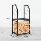 2-Tier Indoor and Outdoor Log Rack with 3 Side Hooks in Steel, 41x30x81 cm, Black
