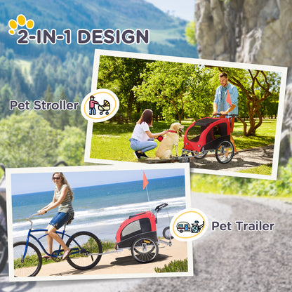 PawHut Bicycle Trailer for Medium Size Dogs with 2 Entrances with Windows and Sunroof, 126-155x83x108 cm, Red - Borgè