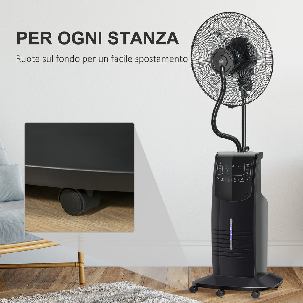 Misting Fan with 5m Remote Control, 12h Timer and 70° Oscillation, 3 Speeds, 3 Functions and Mosquito Repellent, 3.1L Tank, 90W, Ф44.5x135cm Black