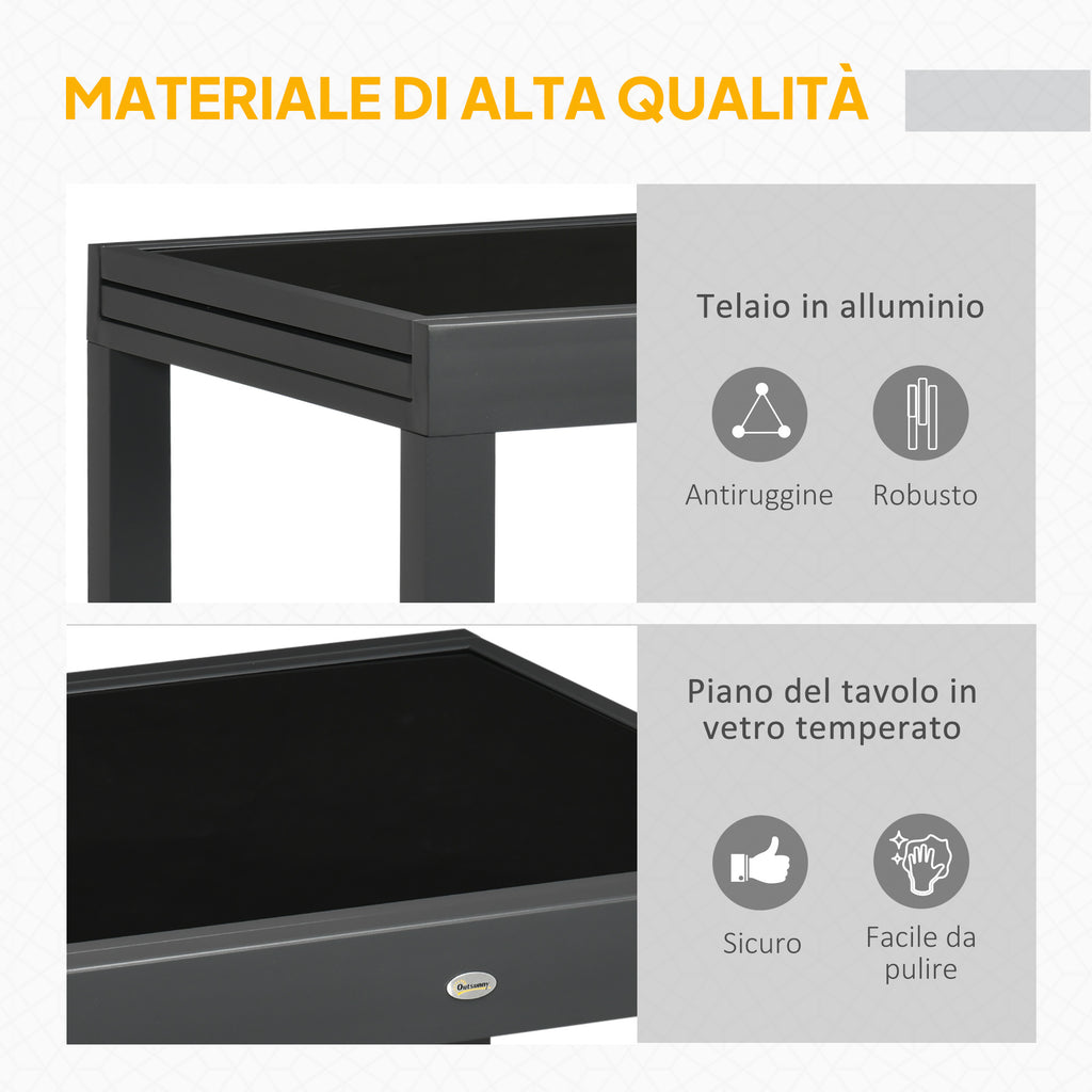 Extendable Garden Dining Table with Glass and Aluminum Top, 80-160x80x75 cm, Black