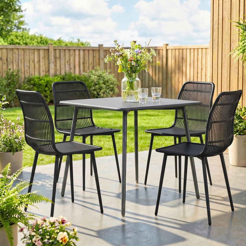 Outsunny Outdoor Dining Chairs Set of 4, Garden Chairs with Slatted Backrest, Black