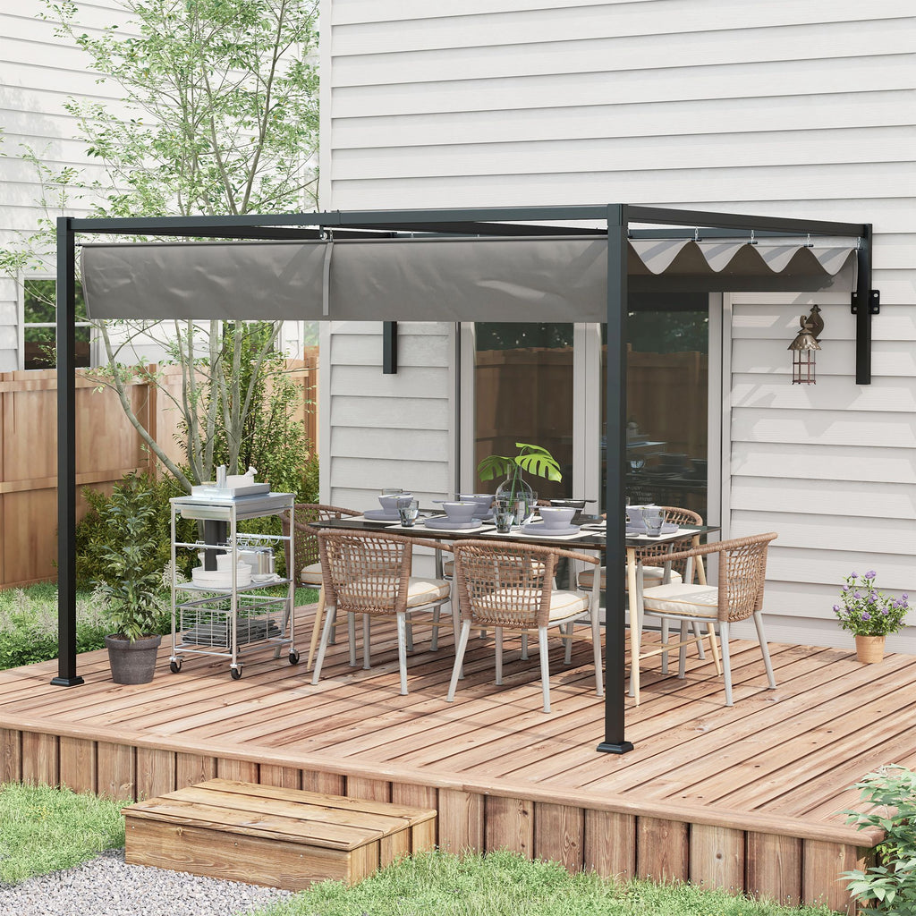 Outsunny Pergola Gazebo 3x4 m with retractable roof and drainage holes, steel and polyester, gray - Borgè