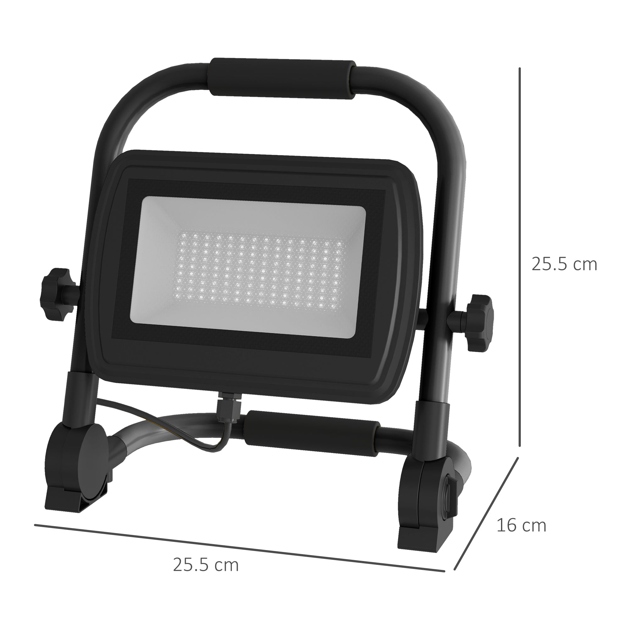 6500k LED Work Spotlight with Swivel Head and Support, in Aluminum and Metal, 25.5x16x25.5 cm, Black