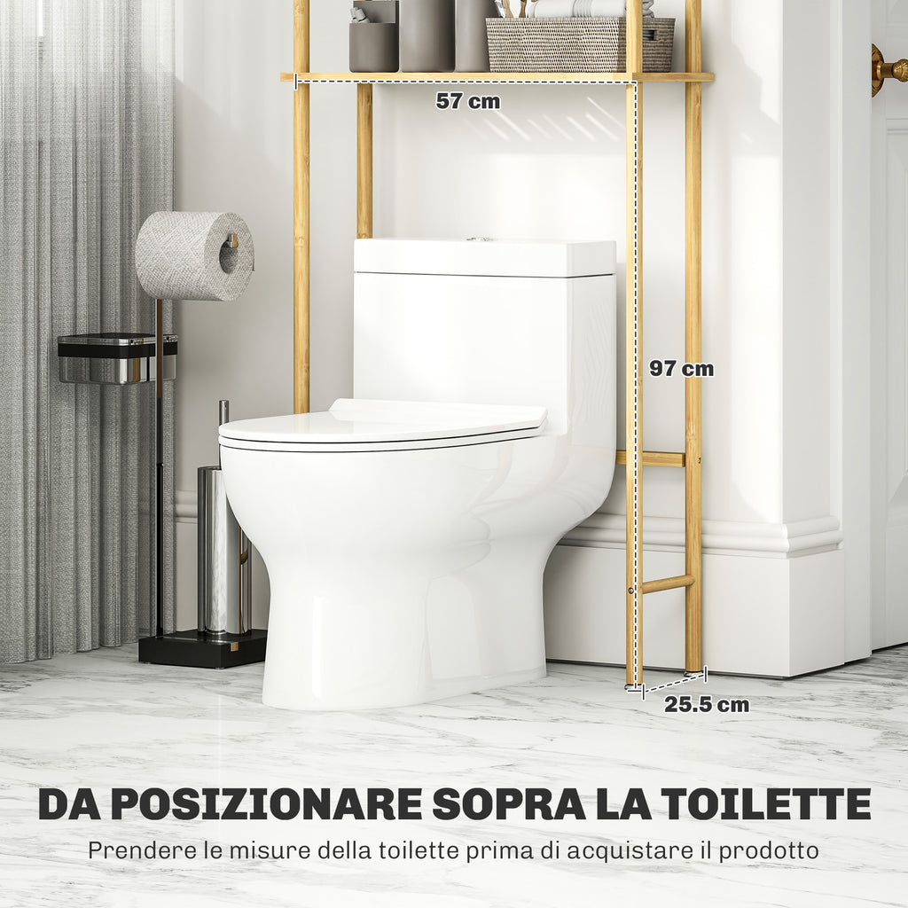 3-Tier Bamboo Slatted Over Toilet Cabinet, Wood Color, 63.5x25.5x181 cm