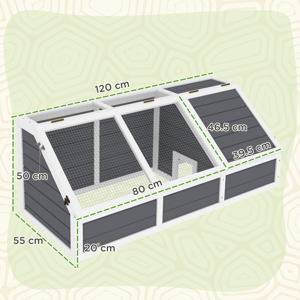 Bottomless Land Turtle House, in Fir Wood and Galvanized Steel, 120x55x50H cm, Gray and White