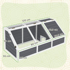 Bottomless Land Turtle House, in Fir Wood and Galvanized Steel, 120x55x50H cm, Gray and White