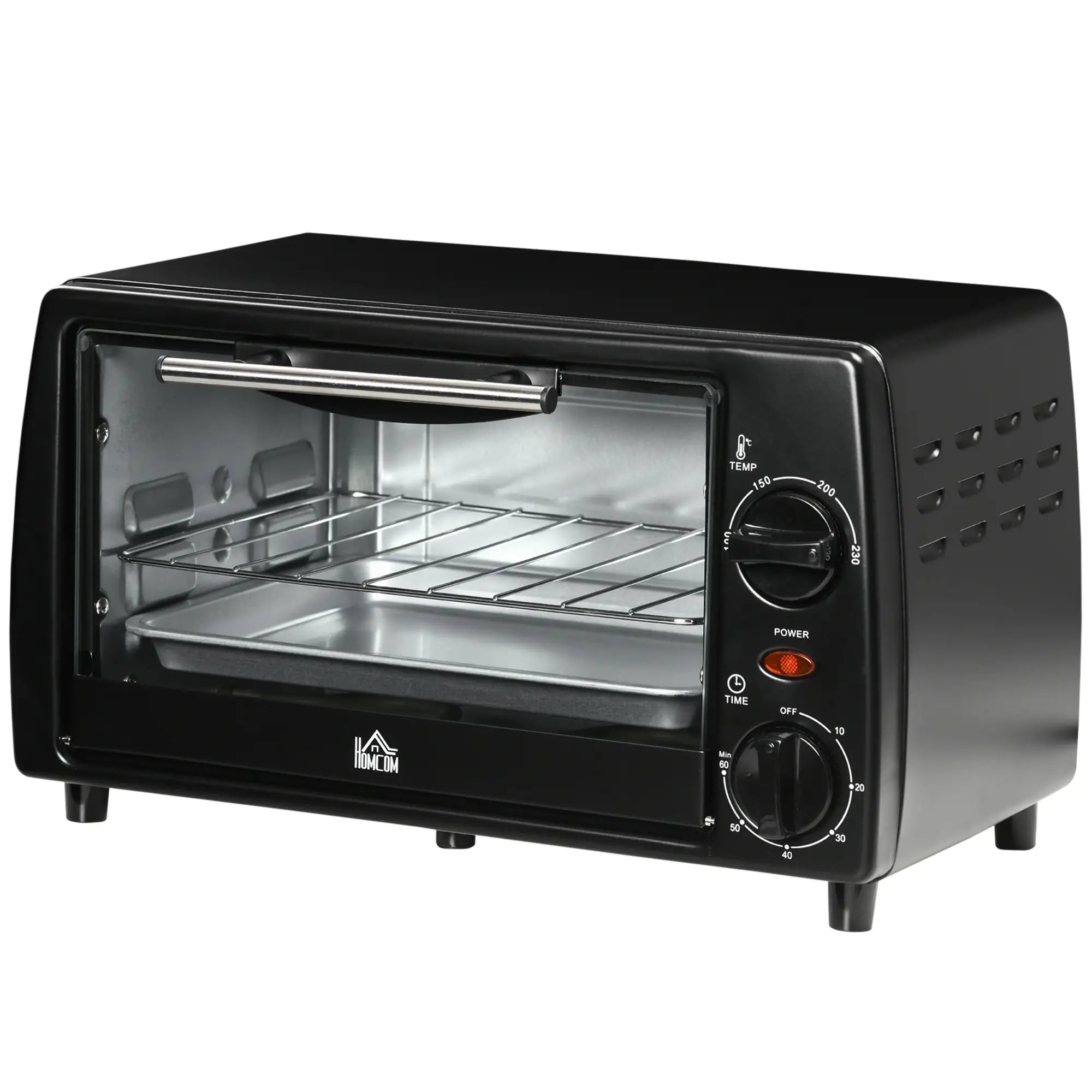 10L 750W Electric Oven with Adjustable Temperature and Timer, 36.5x26x22 cm, Black