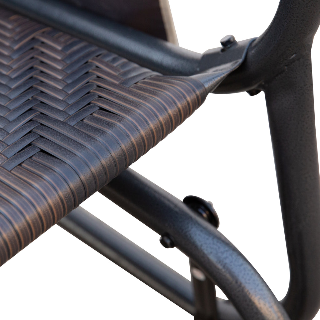 2-Seater Rattan and Steel Garden Swing Bench with Side Pockets, 122x75x88cm Brown and Black